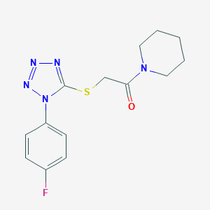 molecular formula C14H16FN5OS B302705 2-[1-(4-Fluorophenyl)tetrazol-5-yl]sulfanyl-1-piperidin-1-ylethanone 