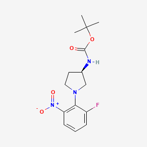 molecular formula C15H20FN3O4 B3027083 (R)-tert-Butyl 1-(2-fluoro-6-nitrophenyl)pyrrolidine-3-ylcarbamate CAS No. 1233860-32-6