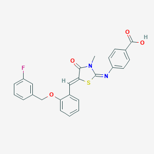 molecular formula C25H19FN2O4S B302718 4-[(5-{2-[(3-Fluorobenzyl)oxy]benzylidene}-3-methyl-4-oxo-1,3-thiazolidin-2-ylidene)amino]benzoic acid 