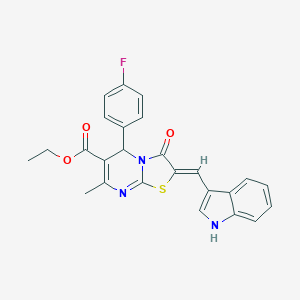 molecular formula C25H20FN3O3S B302719 ethyl (2Z)-5-(4-fluorophenyl)-2-(1H-indol-3-ylmethylidene)-7-methyl-3-oxo-2,3-dihydro-5H-[1,3]thiazolo[3,2-a]pyrimidine-6-carboxylate 