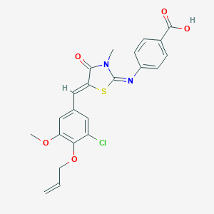 molecular formula C22H19ClN2O5S B302724 4-({(2E,5Z)-5-[3-chloro-5-methoxy-4-(prop-2-en-1-yloxy)benzylidene]-3-methyl-4-oxo-1,3-thiazolidin-2-ylidene}amino)benzoic acid 