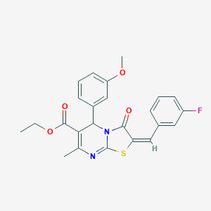 molecular formula C24H21FN2O4S B302727 ethyl 2-(3-fluorobenzylidene)-5-(3-methoxyphenyl)-7-methyl-3-oxo-2,3-dihydro-5H-[1,3]thiazolo[3,2-a]pyrimidine-6-carboxylate 