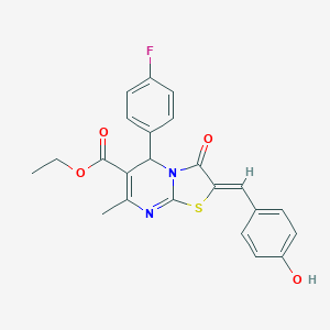 molecular formula C23H19FN2O4S B302729 ethyl 5-(4-fluorophenyl)-2-(4-hydroxybenzylidene)-7-methyl-3-oxo-2,3-dihydro-5H-[1,3]thiazolo[3,2-a]pyrimidine-6-carboxylate 