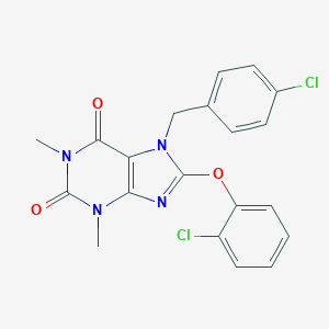 molecular formula C20H16Cl2N4O3 B302733 7-(4-chlorobenzyl)-8-(2-chlorophenoxy)-1,3-dimethyl-3,7-dihydro-1H-purine-2,6-dione 