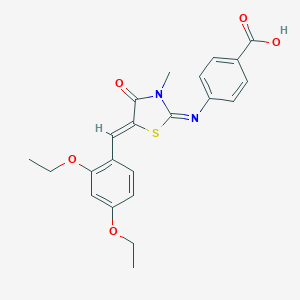 molecular formula C22H22N2O5S B302735 4-{[5-(2,4-Diethoxybenzylidene)-3-methyl-4-oxo-1,3-thiazolidin-2-ylidene]amino}benzoic acid 