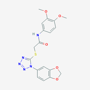 molecular formula C18H17N5O5S B302737 2-{[1-(1,3-benzodioxol-5-yl)-1H-tetraazol-5-yl]sulfanyl}-N-(3,4-dimethoxyphenyl)acetamide 