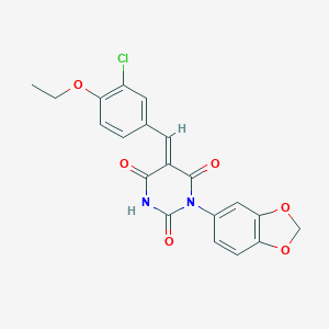 molecular formula C20H15ClN2O6 B302738 1-(1,3-benzodioxol-5-yl)-5-(3-chloro-4-ethoxybenzylidene)-2,4,6(1H,3H,5H)-pyrimidinetrione 