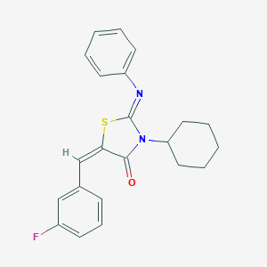 molecular formula C22H21FN2OS B302742 3-Cyclohexyl-5-(3-fluorobenzylidene)-2-(phenylimino)-1,3-thiazolidin-4-one 