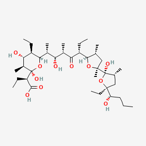 molecular formula C38H68O11 B3027507 (2S)-2-[(2R,3S,4R,5R,6R)-5-ethyl-6-[(2R,3R,4S,6R)-6-[(2R,3R,5S)-5-[(2R,3R,5S)-5-ethyl-2-hydroxy-5-[(1S)-1-hydroxybutyl]-3-methyloxolan-2-yl]-3,5-dimethyloxolan-2-yl]-3-hydroxy-4-methyl-5-oxooctan-2-yl]-2,4-dihydroxy-3-methyloxan-2-yl]butanoic acid CAS No. 129905-10-8
