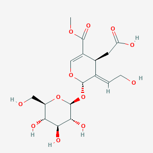 molecular formula C17H24O12 B3027530 2-[(2S,3E,4S)-3-(2-Hydroxyethylidene)-5-methoxycarbonyl-2-[(2S,3R,4S,5S,6R)-3,4,5-trihydroxy-6-(hydroxymethyl)oxan-2-yl]oxy-4H-pyran-4-yl]acetic acid CAS No. 131836-11-8