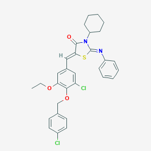 molecular formula C31H30Cl2N2O3S B302754 5-{3-Chloro-4-[(4-chlorobenzyl)oxy]-5-ethoxybenzylidene}-3-cyclohexyl-2-(phenylimino)-1,3-thiazolidin-4-one 
