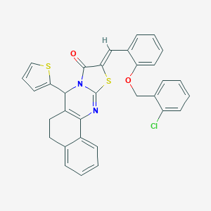 molecular formula C32H23ClN2O2S2 B302755 10-{2-[(2-chlorobenzyl)oxy]benzylidene}-7-(2-thienyl)-5,7-dihydro-6H-benzo[h][1,3]thiazolo[2,3-b]quinazolin-9(10H)-one 