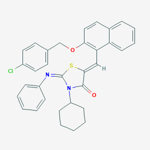 molecular formula C33H29ClN2O2S B302760 5-({2-[(4-Chlorobenzyl)oxy]-1-naphthyl}methylene)-3-cyclohexyl-2-(phenylimino)-1,3-thiazolidin-4-one 