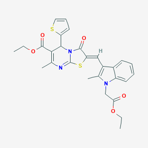 molecular formula C28H27N3O5S2 B302761 ethyl 2-{[1-(2-ethoxy-2-oxoethyl)-2-methyl-1H-indol-3-yl]methylene}-7-methyl-3-oxo-5-(2-thienyl)-2,3-dihydro-5H-[1,3]thiazolo[3,2-a]pyrimidine-6-carboxylate 