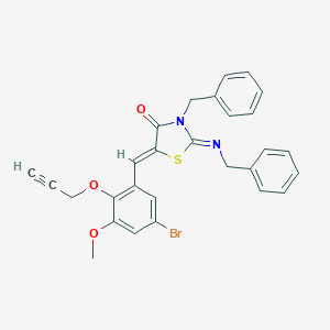 molecular formula C28H23BrN2O3S B302762 3-Benzyl-2-(benzylimino)-5-[5-bromo-3-methoxy-2-(2-propynyloxy)benzylidene]-1,3-thiazolidin-4-one 