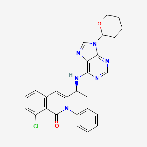 molecular formula C27H25ClN6O2 B3027620 8-chloro-2-phenyl-3-((1S)-1-((9-(tetrahydro-2H-pyran-2-yl)-9H-purin-6-yl)amino)ethyl)isoquinolin-1(2H)-one CAS No. 1350643-73-0