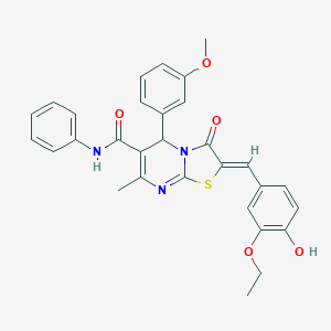 molecular formula C30H27N3O5S B302764 2-(3-ethoxy-4-hydroxybenzylidene)-5-(3-methoxyphenyl)-7-methyl-3-oxo-N-phenyl-2,3-dihydro-5H-[1,3]thiazolo[3,2-a]pyrimidine-6-carboxamide 