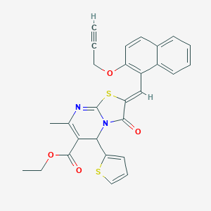 molecular formula C28H22N2O4S2 B302768 ethyl 7-methyl-3-oxo-2-{[2-(2-propynyloxy)-1-naphthyl]methylene}-5-(2-thienyl)-2,3-dihydro-5H-[1,3]thiazolo[3,2-a]pyrimidine-6-carboxylate 