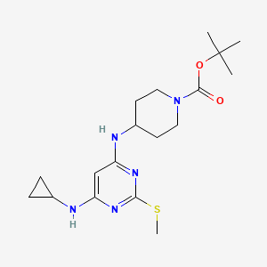 molecular formula C18H29N5O2S B3027681 叔丁基 4-((6-(环丙基氨基)-2-(甲硫基)嘧啶-4-基)氨基)哌啶-1-甲酸酯 CAS No. 1353989-79-3