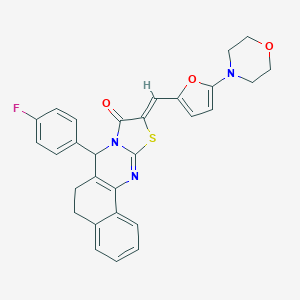molecular formula C29H24FN3O3S B302769 7-(4-fluorophenyl)-10-{[5-(4-morpholinyl)-2-furyl]methylene}-5,7-dihydro-6H-benzo[h][1,3]thiazolo[2,3-b]quinazolin-9(10H)-one 