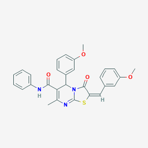 molecular formula C29H25N3O4S B302770 2-(3-methoxybenzylidene)-5-(3-methoxyphenyl)-7-methyl-3-oxo-N-phenyl-2,3-dihydro-5H-[1,3]thiazolo[3,2-a]pyrimidine-6-carboxamide 