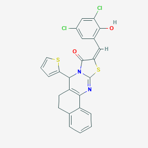 molecular formula C25H16Cl2N2O2S2 B302771 10-(3,5-dichloro-2-hydroxybenzylidene)-7-(2-thienyl)-5,7-dihydro-6H-benzo[h][1,3]thiazolo[2,3-b]quinazolin-9(10H)-one 