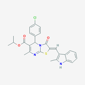 molecular formula C27H24ClN3O3S B302772 isopropyl 5-(4-chlorophenyl)-7-methyl-2-[(2-methyl-1H-indol-3-yl)methylene]-3-oxo-2,3-dihydro-5H-[1,3]thiazolo[3,2-a]pyrimidine-6-carboxylate 