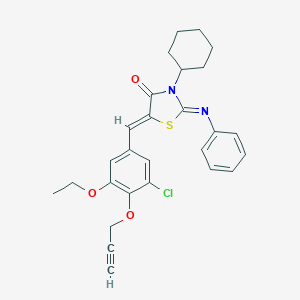 molecular formula C27H27ClN2O3S B302774 5-[3-Chloro-5-ethoxy-4-(2-propynyloxy)benzylidene]-3-cyclohexyl-2-(phenylimino)-1,3-thiazolidin-4-one 