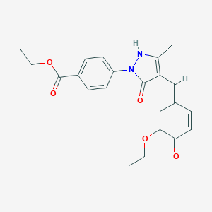 molecular formula C22H22N2O5 B302788 ethyl 4-[4-[(Z)-(3-ethoxy-4-oxocyclohexa-2,5-dien-1-ylidene)methyl]-5-methyl-3-oxo-1H-pyrazol-2-yl]benzoate 