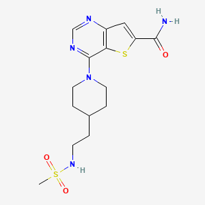 molecular formula C15H21N5O3S2 B3027907 4-(4-{2-[(Methylsulfonyl)amino]ethyl}piperidin-1-Yl)thieno[3,2-D]pyrimidine-6-Carboxamide CAS No. 1431411-66-3