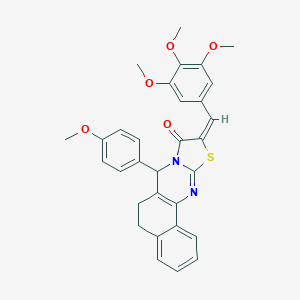 molecular formula C31H28N2O5S B302796 7-(4-methoxyphenyl)-10-(3,4,5-trimethoxybenzylidene)-5,7-dihydro-6H-benzo[h][1,3]thiazolo[2,3-b]quinazolin-9(10H)-one 