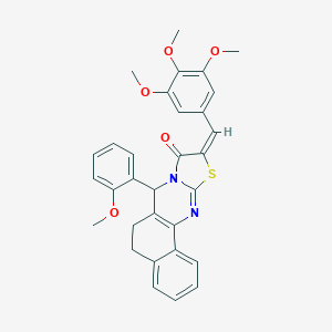 molecular formula C31H28N2O5S B302797 7-(2-methoxyphenyl)-10-(3,4,5-trimethoxybenzylidene)-5,7-dihydro-6H-benzo[h][1,3]thiazolo[2,3-b]quinazolin-9(10H)-one 