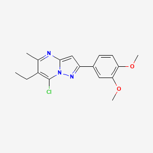 molecular formula C17H18ClN3O2 B3028020 7-Chloro-2-(3,4-dimethoxyphenyl)-6-ethyl-5-methylpyrazolo[1,5-A]pyrimidine CAS No. 1464091-54-0