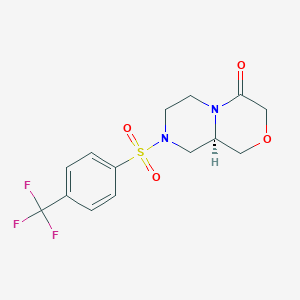 molecular formula C14H15F3N2O4S B3028022 (R)-8-((4-(Trifluoromethyl)phenyl)sulfonyl)hexahydropyrazino[2,1-C][1,4]oxazin-4(3H)-one CAS No. 1464137-25-4