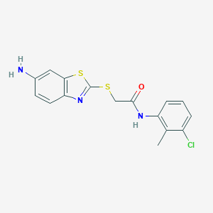 molecular formula C16H14ClN3OS2 B302805 2-[(6-amino-1,3-benzothiazol-2-yl)sulfanyl]-N-(3-chloro-2-methylphenyl)acetamide 