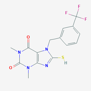 molecular formula C15H13F3N4O2S B302806 1,3-dimethyl-8-sulfanyl-7-[[3-(trifluoromethyl)phenyl]methyl]purine-2,6-dione 
