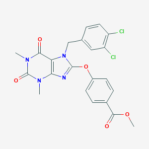 molecular formula C22H18Cl2N4O5 B302809 methyl 4-{[7-(3,4-dichlorobenzyl)-1,3-dimethyl-2,6-dioxo-2,3,6,7-tetrahydro-1H-purin-8-yl]oxy}benzoate 