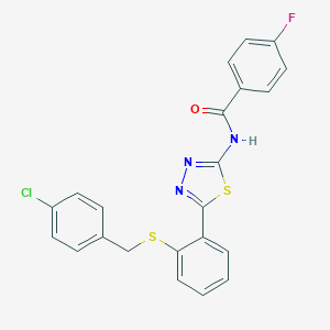 molecular formula C22H15ClFN3OS2 B302817 N-(5-{2-[(4-chlorobenzyl)sulfanyl]phenyl}-1,3,4-thiadiazol-2-yl)-4-fluorobenzamide 