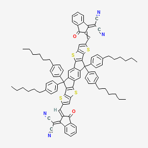 molecular formula C94H82N4O2S4 B3028178 2-[2-[[20-[(Z)-[1-(二氰亚甲基)-3-氧代茚-2-亚甲基]甲基]-12,12,24,24-四(4-己基苯基)-5,9,17,21-四硫杂七环[13.9.0.03,13.04,11.06,10.016,23.018,22]二十四-1(15),2,4(11),6(10),7,13,16(23),18(22),19-壬烯-8-基]甲基亚甲基]-3-氧代茚-1-亚甲基]丙二腈 CAS No. 1664293-06-4