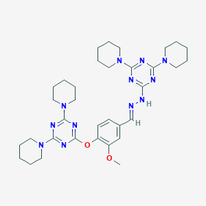 molecular formula C34H48N12O2 B302821 4-{[4,6-Di(1-piperidinyl)-1,3,5-triazin-2-yl]oxy}-3-methoxybenzaldehyde [4,6-di(1-piperidinyl)-1,3,5-triazin-2-yl]hydrazone 