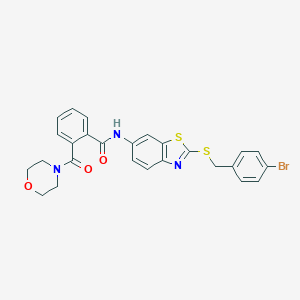 molecular formula C26H22BrN3O3S2 B302822 N-{2-[(4-bromobenzyl)sulfanyl]-1,3-benzothiazol-6-yl}-2-(morpholin-4-ylcarbonyl)benzamide 