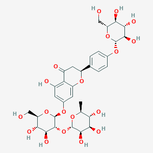 molecular formula C33H42O19 B3028227 (2S)-7-[(2S,3R,4S,5S,6R)-4,5-二羟基-6-(羟甲基)-3-[(2S,3R,4R,5R,6S)-3,4,5-三羟基-6-甲基氧杂环己烷-2-基]氧杂环己烷-2-基]氧基-5-羟基-2-[4-[(2S,3R,4S,5S,6R)-3,4,5-三羟基-6-(羟甲基)氧杂环己烷-2-基]氧基苯基]-2,3-二氢色满-4-酮 CAS No. 17257-21-5
