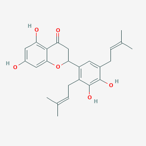 molecular formula C25H28O6 B3028233 2-[3,4-Dihydroxy-2,5-bis(3-methylbut-2-enyl)phenyl]-5,7-dihydroxy-2,3-dihydrochromen-4-one CAS No. 176046-04-1