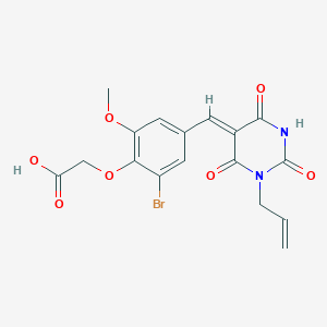 molecular formula C17H15BrN2O7 B302824 (2-bromo-6-methoxy-4-{(Z)-[2,4,6-trioxo-1-(prop-2-en-1-yl)tetrahydropyrimidin-5(2H)-ylidene]methyl}phenoxy)acetic acid 