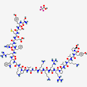 (2S)-1-[(2S)-2-[[(2S)-2-[[(2S)-6-amino-2-[[(2S)-2-[[(2S)-1-[(2S)-2-[[(2S)-2-[[(2S)-6-amino-2-[[(2S)-6-amino-2-[[2-[[(2S)-2-[[(2S)-1-[(2S)-6-amino-2-[[2-[[(2S)-2-[[(2S)-2-[[(2S)-2-[[(2S)-2-[[(2S)-2-[[(2S)-2-[[(2S)-2-[[(2S)-2-[[(2R)-2-amino-3-hydroxypropanoyl]amino]-3-(4-hydroxyphenyl)propanoyl]amino]-3-hydroxypropanoyl]amino]-4-methylsulfanylbutanoyl]amino]-4-carboxybutanoyl]amino]-3-(1H-imidazol-4-yl)propanoyl]amino]-3-phenylpropanoyl]amino]-5-carbamimidamidopentanoyl]amino]-3-(1H-indol-3-yl)propanoyl]amino]acetyl]amino]hexanoyl]pyrrolidine-2-carbonyl]amino]-3-methylbutanoyl]amino]acetyl]amino]hexanoyl]amino]hexanoyl]amino]-5-carbamimidamidopentanoyl]amino]-5-carbamimidamidopentanoyl]pyrrolidine-2-carbonyl]amino]-3-methylbutanoyl]amino]hexanoyl]amino]-3-methylbutanoyl]amino]-3-(4-hydroxyphenyl)propanoyl]pyrrolidine-2-carboxylic acid;2,2,2-trifluoroacetic acid