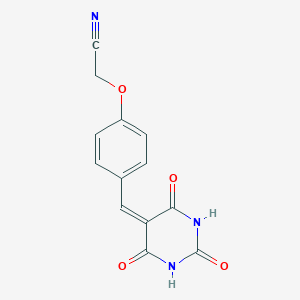 molecular formula C13H9N3O4 B302828 2-[4-[(2,4,6-Trioxo-1,3-diazinan-5-ylidene)methyl]phenoxy]acetonitrile 