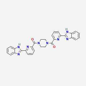 molecular formula C30H24N8O2 B3028346 甲酮，1,1'-(1,4-哌嗪二基)双(1-(6-(1H-苯并咪唑-2-基)-2-吡啶基)- CAS No. 1912399-75-7