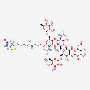 5-[(3aS,4S,6aR)-2-oxo-1,3,3a,4,6,6a-hexahydrothieno[3,4-d]imidazol-4-yl]-N-[3-[(2R,3R,4R,5S,6R)-3-acetamido-5-[(2S,3R,4R,5S,6R)-3-acetamido-5-[(2S,3S,4S,5R,6R)-3,5-dihydroxy-4-[(2S,3S,4S,5S,6R)-3,4,5-trihydroxy-6-(hydroxymethyl)oxan-2-yl]oxy-6-[[(2S,3S,4S,5S,6R)-3,4,5-trihydroxy-6-(hydroxymethyl)oxan-2-yl]oxymethyl]oxan-2-yl]oxy-4-hydroxy-6-(hydroxymethyl)oxan-2-yl]oxy-4-hydroxy-6-[[(2R,3S,4R,5S,6S)-3,4,5-trihydroxy-6-methyloxan-2-yl]oxymethyl]oxan-2-yl]oxypropyl]pentanamide