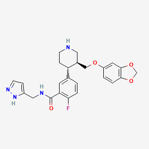 molecular formula C24H25FN4O4 B3028431 5-[(3s,4r)-3-{[(2h-1,3-Benzodioxol-5-Yl)oxy]methyl}piperidin-4-Yl]-2-Fluoro-N-[(1h-Pyrazol-5-Yl)methyl]benzamide CAS No. 2055990-90-2