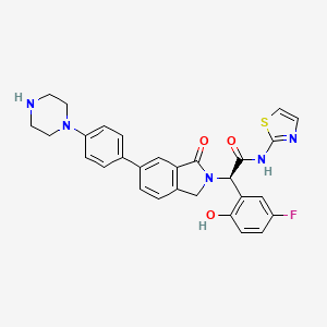 molecular formula C29H26FN5O3S B3028435 (2R)-2-(5-fluoro-2-hydroxyphenyl)-2-{1-oxo-6-[4-(piperazin-1-yl)phenyl]-1,3-dihydro-2H-isoindol-2-yl}-N-(1,3-thiazol-2-yl)acetamide CAS No. 2060610-53-7